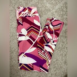 LuLaRoe OS Leggings Pink Multicolor Floral Geometric